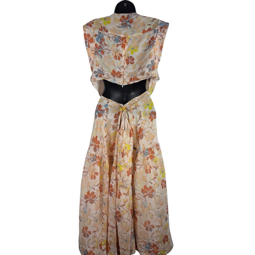 Joie Maeve B Silk Maxi Dress Apricot‎ Buff Orange Size 14 Nipped Waist Cutouts - Picture 2 of 12